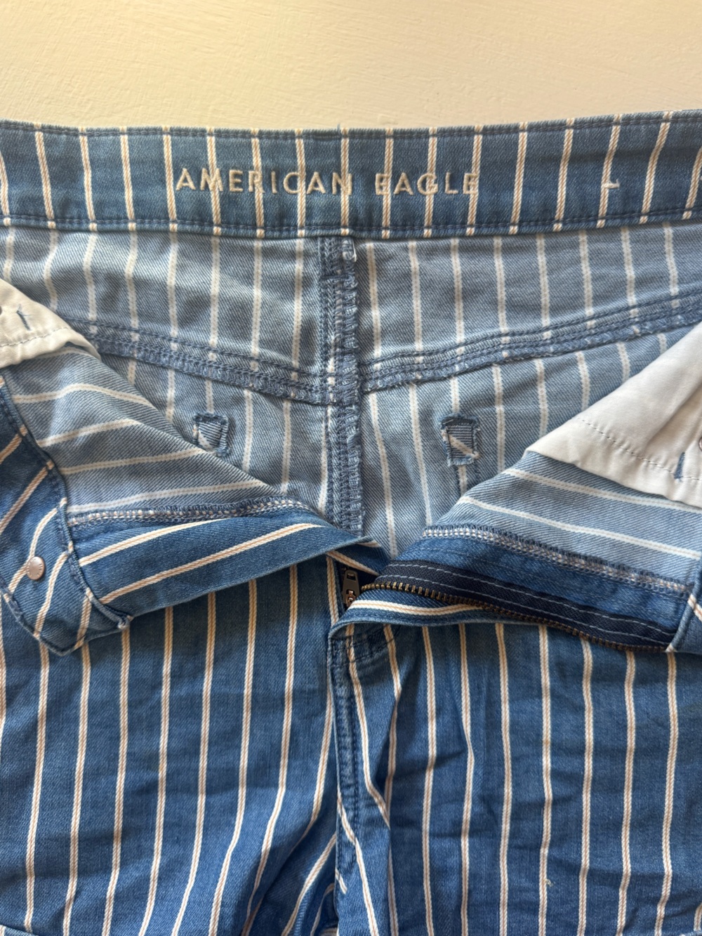 AE Red , White & Blue Stripe Soft Cotton Denim Shorts-  10 - Picture 7 of 7